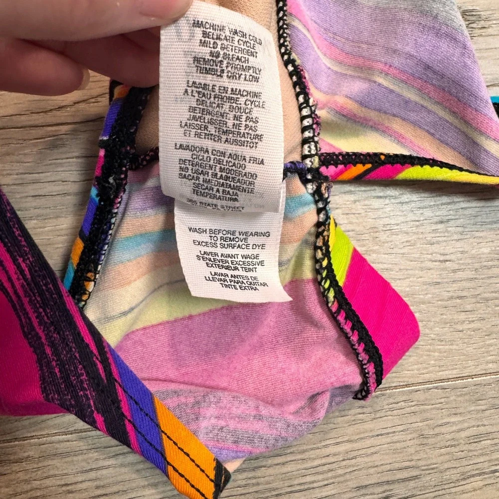 Y2K Danskin Vintage Medium Striped‎ Swimsuit Set Colorful 90s Style Bikini Top